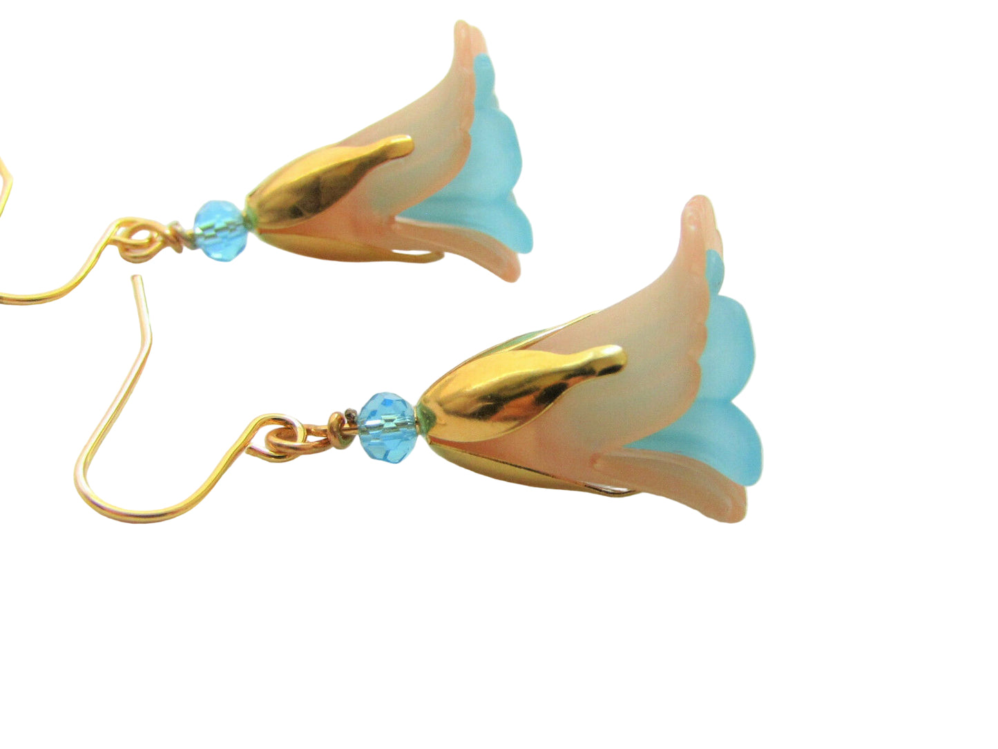 Flower Earrings Beige/Blue Tulip Cala Lily Gold Dangle Earrings Usa Handmade2 - Bad Apple Designs Jewelry