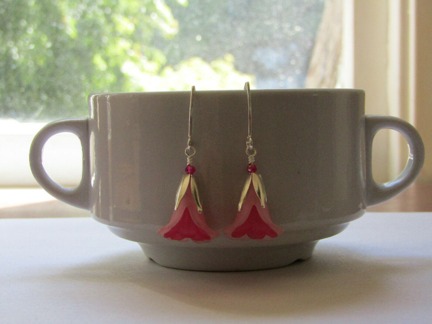 Flower Earrings Pink Tulip Cala Lily Silver Dangle Earrings Usa Handmade - Bad Apple Designs Jewelry