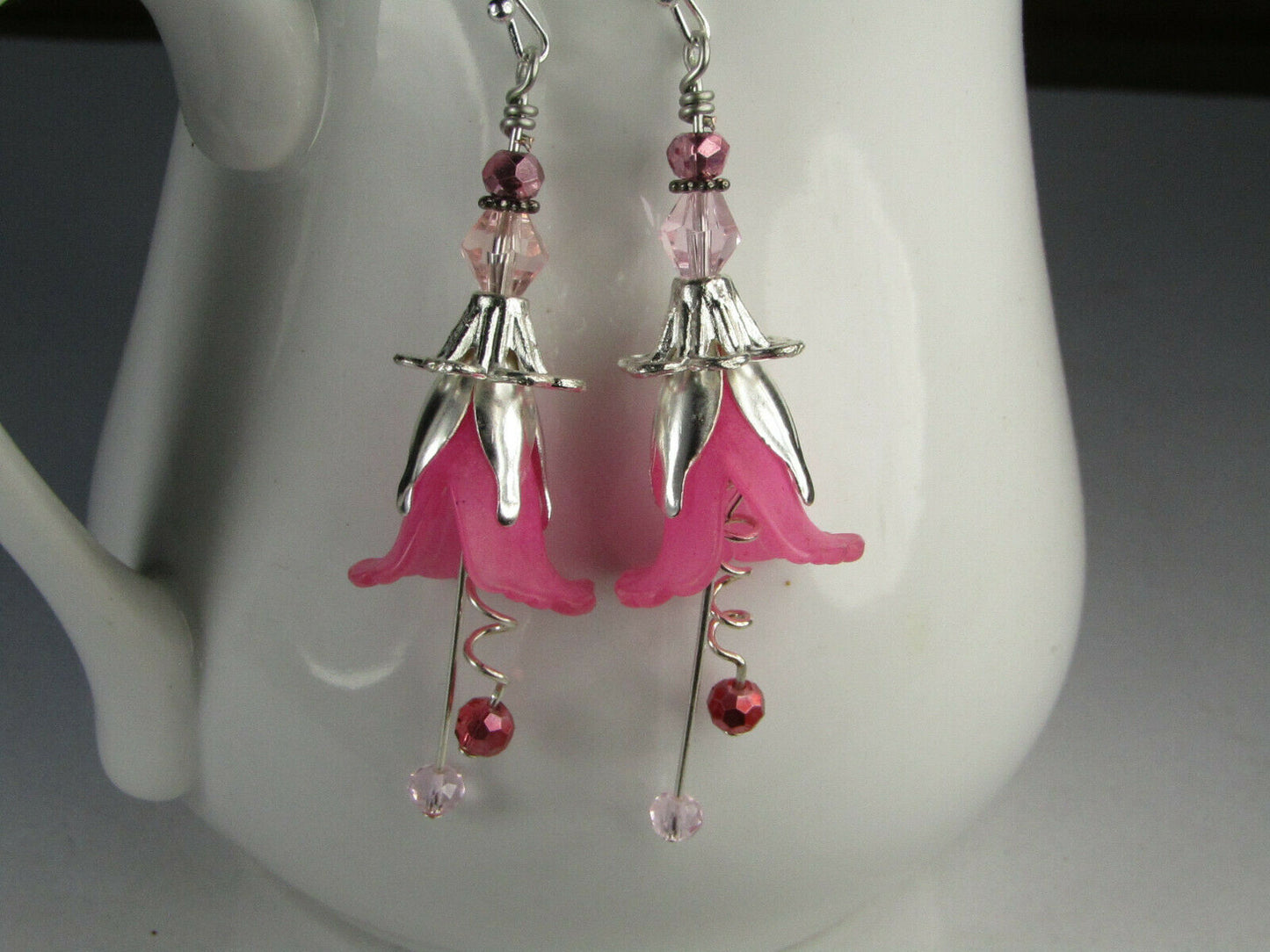 Flower Earrings Rose Pink Tulip Cala Lily Silver Dangle Earrings Usa Handmade - Bad Apple Designs Jewelry