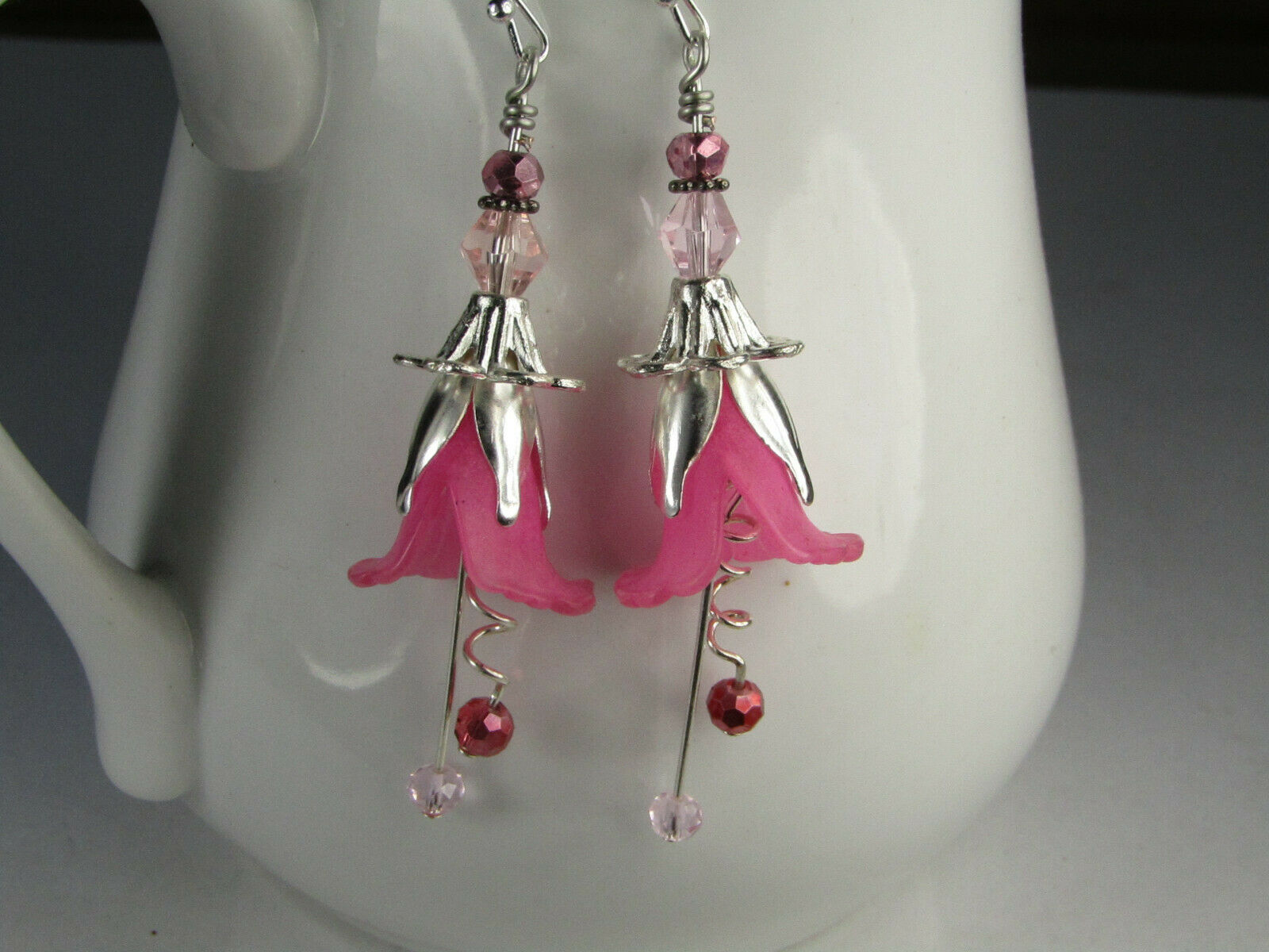 Flower Earrings Rose Pink Tulip Cala Lily Silver Dangle Earrings Usa Handmade - Bad Apple Designs Jewelry