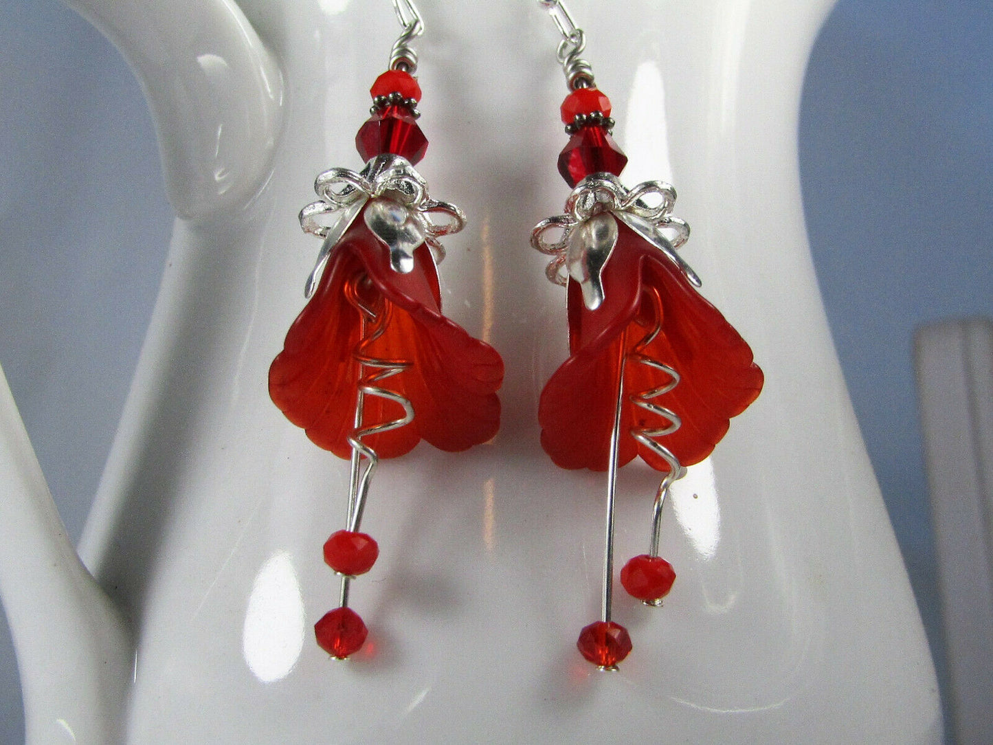 Flower Earrings Red Tulip Cala Lily Silver Dangle Earrings Usa Handmade - Bad Apple Designs Jewelry