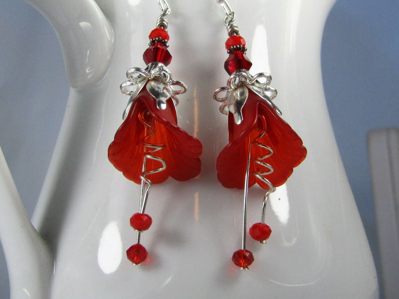 Flower Earrings Red Tulip Cala Lily Silver Dangle Earrings Usa Handmade - Bad Apple Designs Jewelry