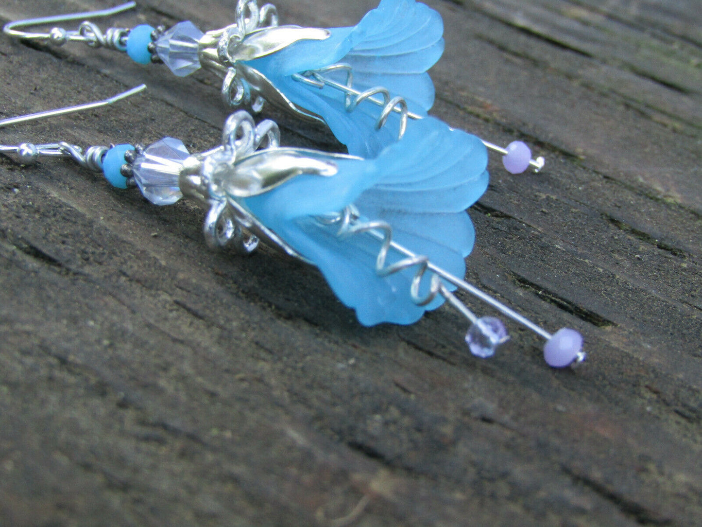 Flower Earrings Blue Tulip Cala Lily Silver Dangle Earrings Usa Handmade - Bad Apple Designs Jewelry