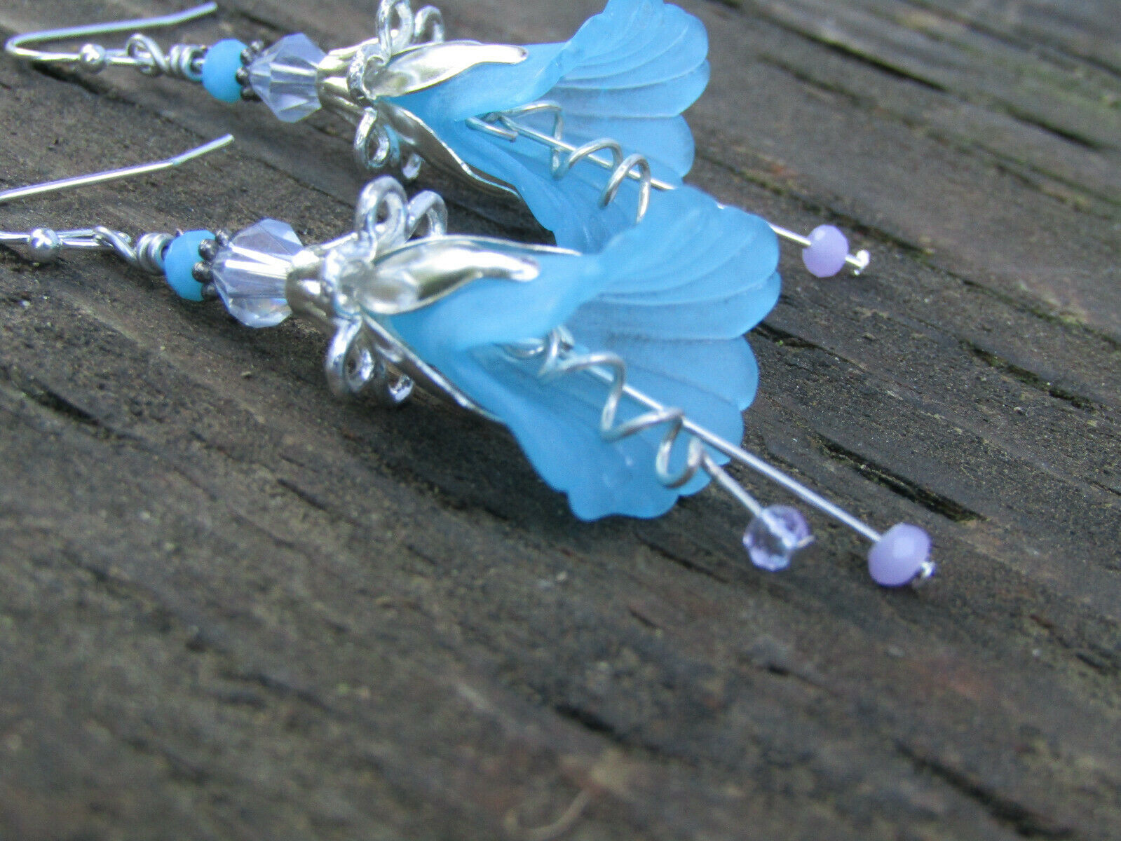 Flower Earrings Blue Tulip Cala Lily Silver Dangle Earrings Usa Handmade - Bad Apple Designs Jewelry