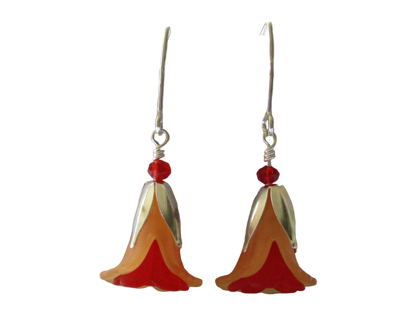 Flower Earrings Orange Red Tulip Cala Lily Silver Dangle Earrings Usa Handmade2 - Bad Apple Designs Jewelry