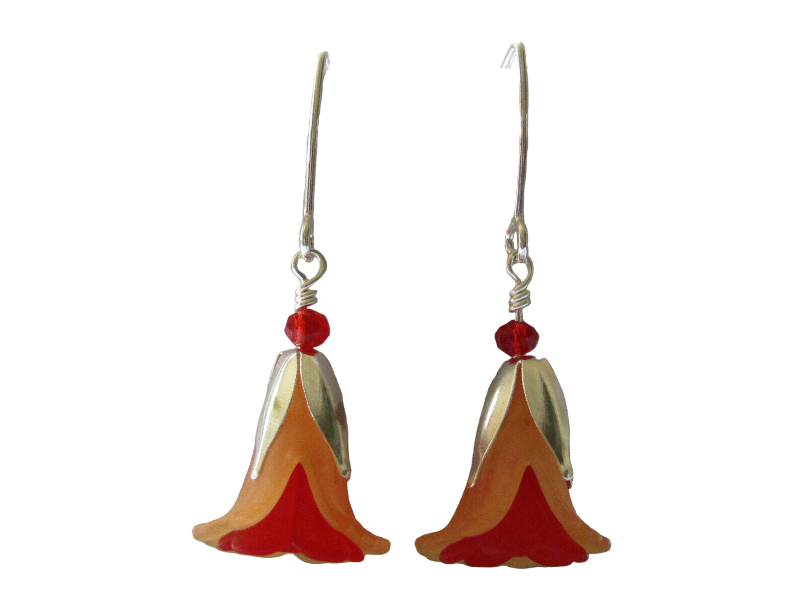 Flower Earrings Orange Red Tulip Cala Lily Silver Dangle Earrings Usa Handmade2 - Bad Apple Designs Jewelry