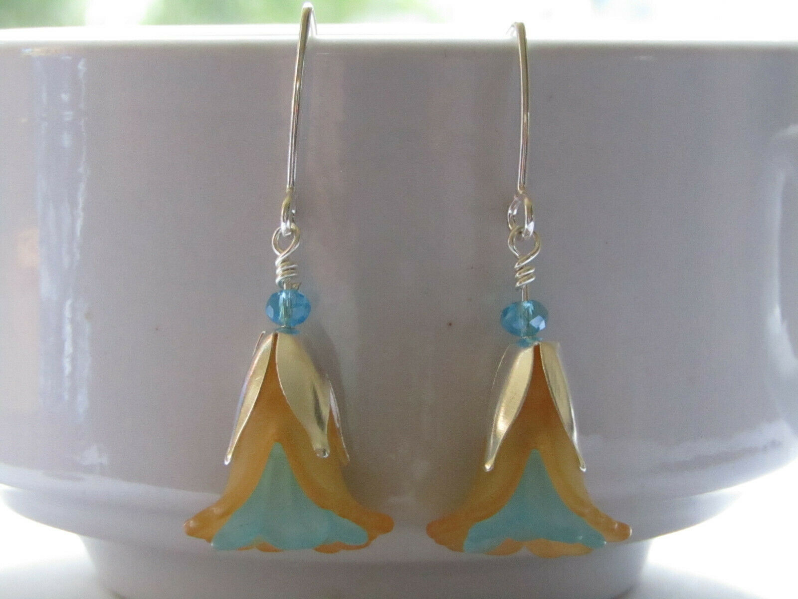 Flower Earrings Orange Blue Tulip Cala Lily Silver Dangle Earrings Usa Handmade - Bad Apple Designs Jewelry
