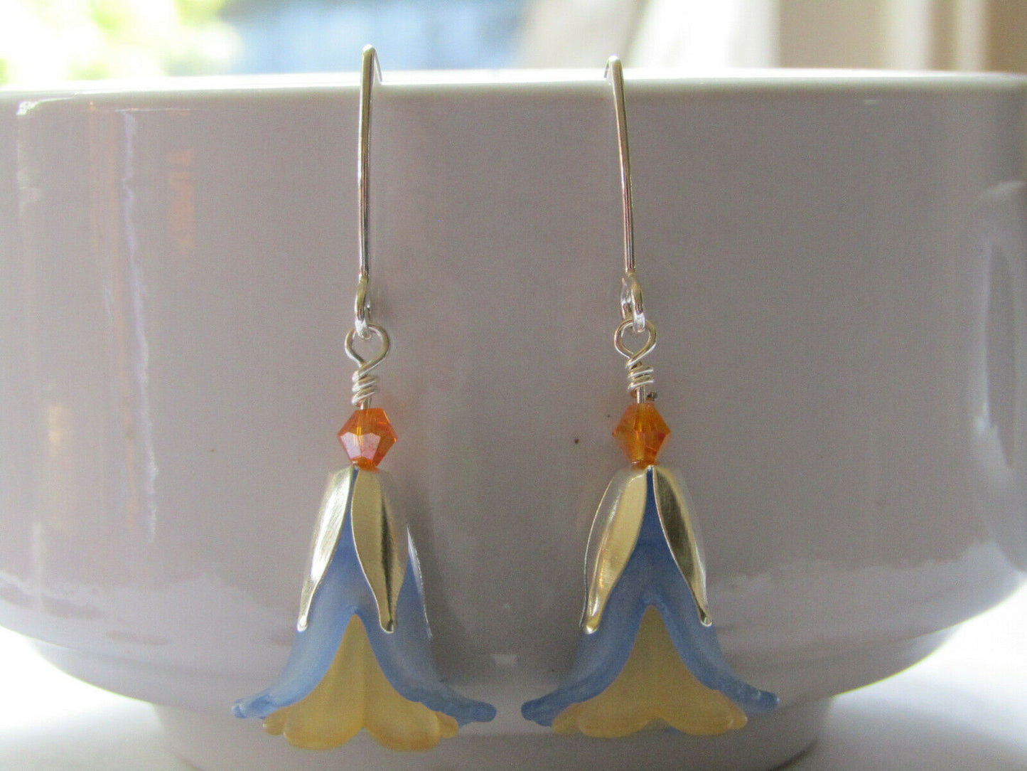 FLOWER EARRINGS Blue OrangeTulip Cala Lily Silver Dangle Earrings USA HANDMADE2 - Bad Apple Designs Jewelry