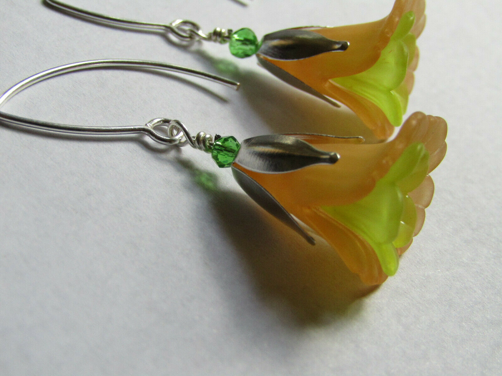 Flower Earrings Orange Green Tulip Cala Lily Silver Dangle Earrings Usa Handmade - Bad Apple Designs Jewelry