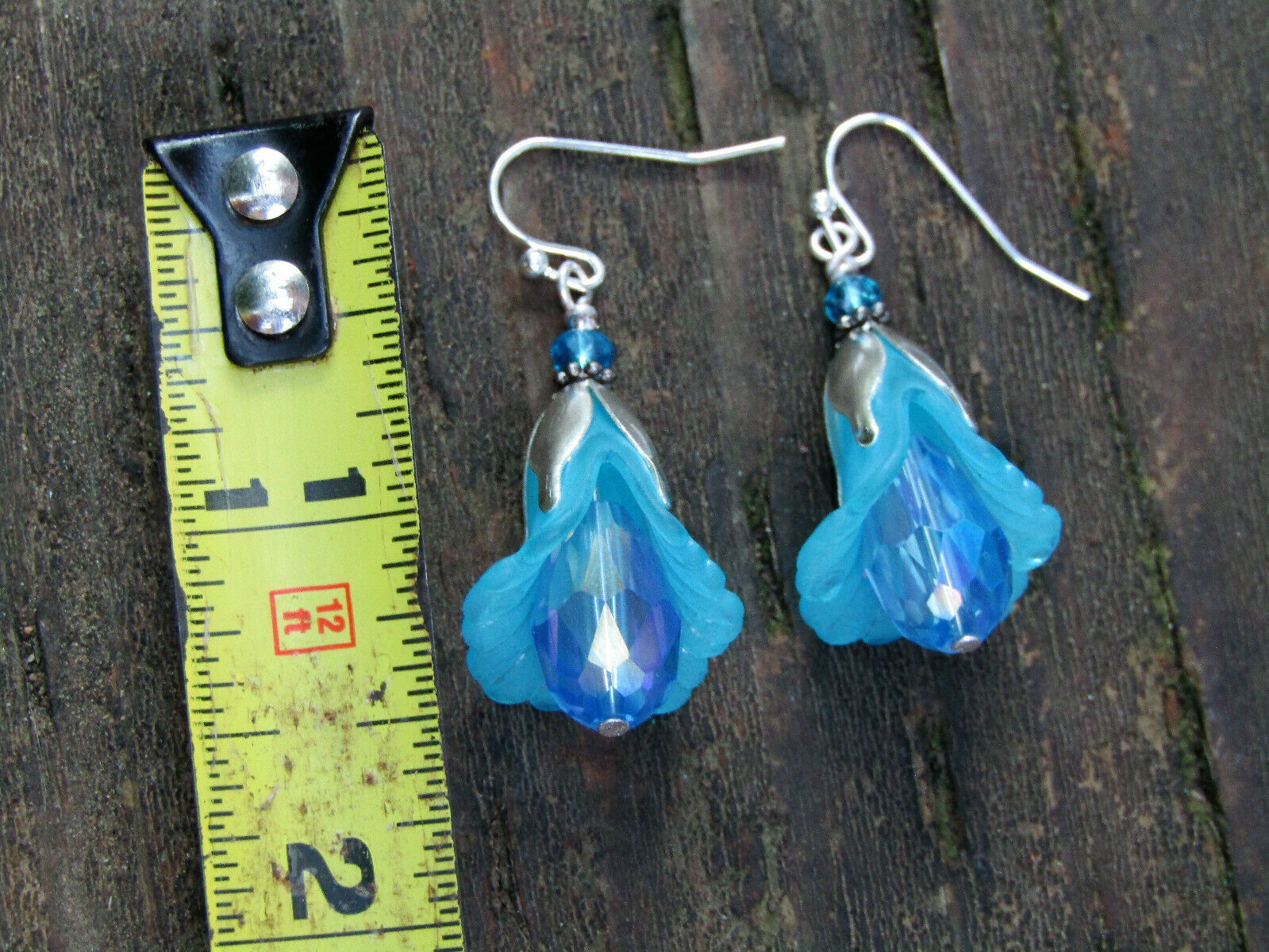 Flower Earrings Blue Tulip Cala Lily Silver Dangle Earrings Sparkling Crystal - Bad Apple Designs Jewelry