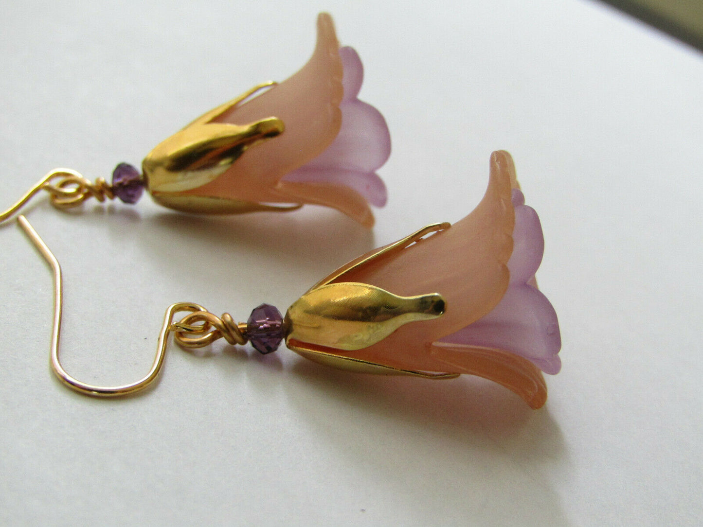 Flower Earrings Beige/Purple Tulip Cala Lily Gold Dangle Earrings Usa Handmade - Bad Apple Designs Jewelry