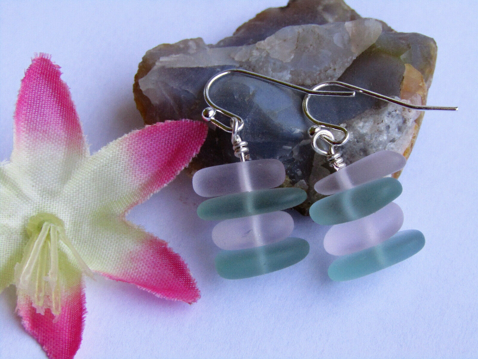 Aqua Sea Glass Earrings 