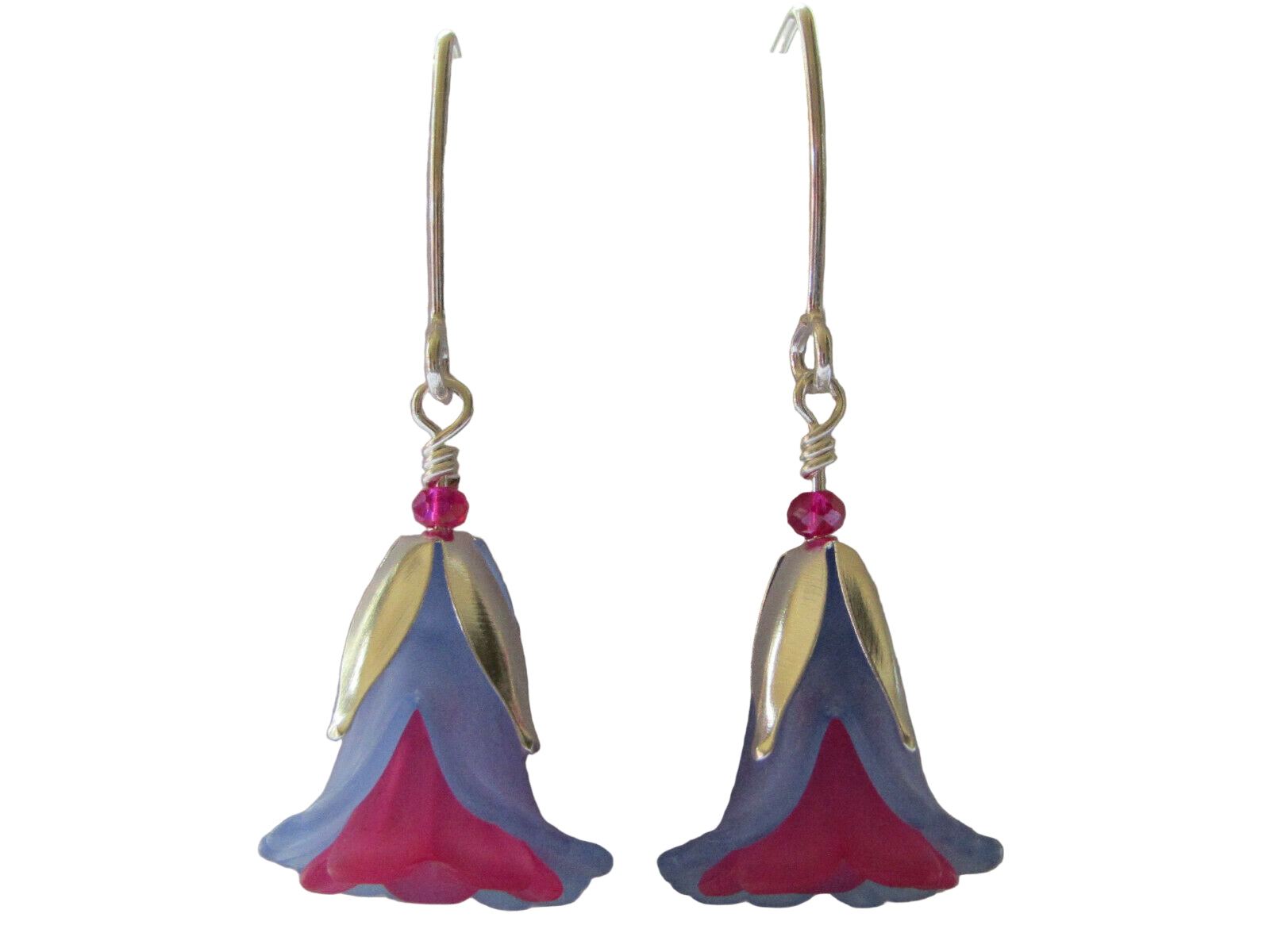 Flower Earrings Blue Pink Tulip Cala Lily Silver Dangle Earrings Usa Handmade2 - Bad Apple Designs Jewelry
