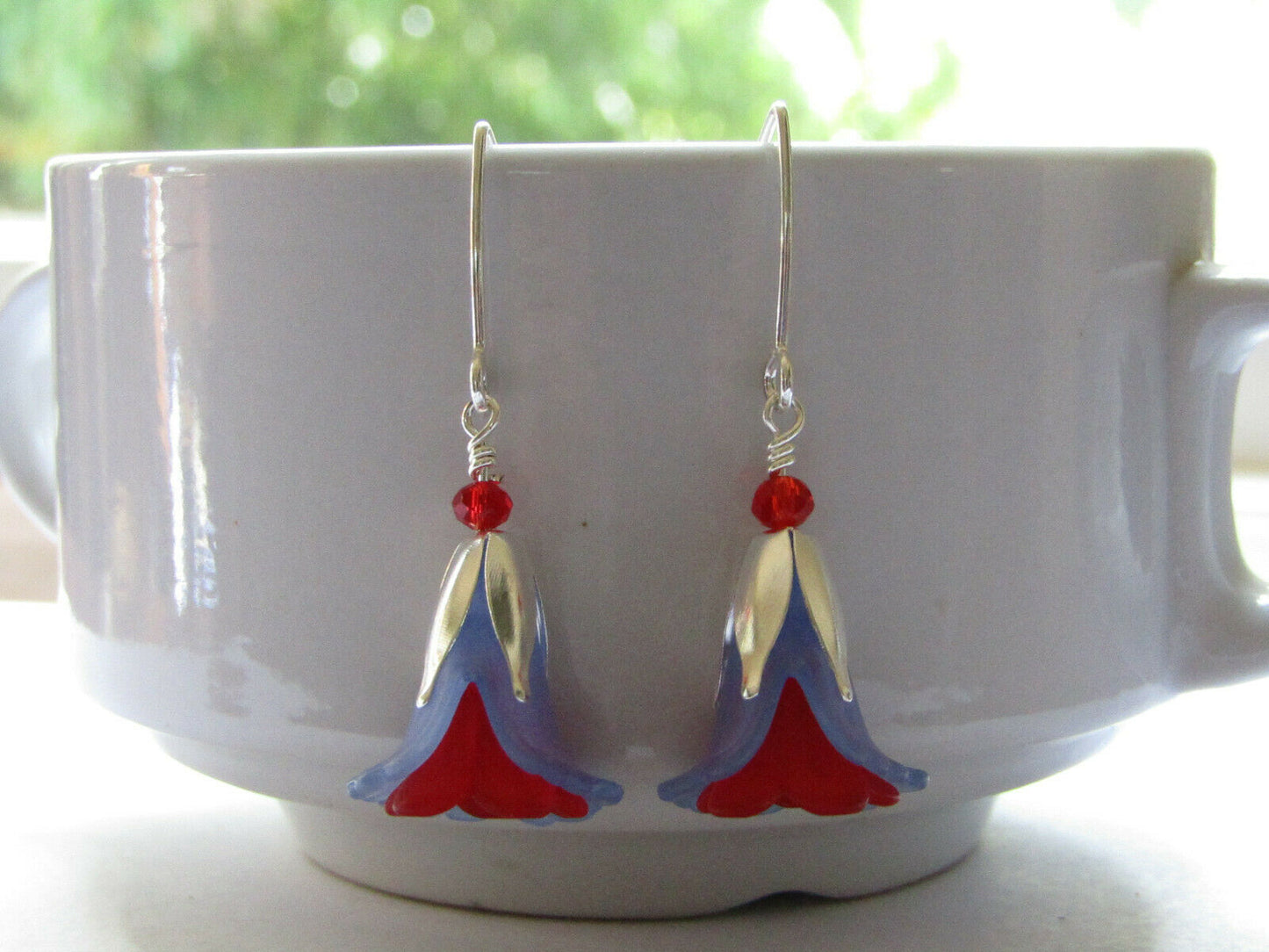 Flower Earrings Blue Red Tulip Cala Lily Silver Dangle Earrings Usa Handmade2 - Bad Apple Designs Jewelry