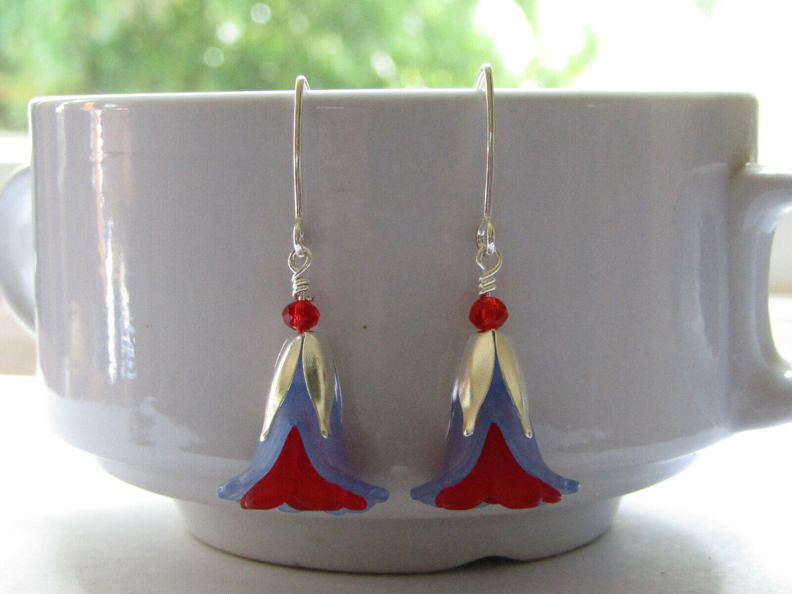 Flower Earrings Blue Red Tulip Cala Lily Silver Dangle Earrings Usa Handmade2 - Bad Apple Designs Jewelry
