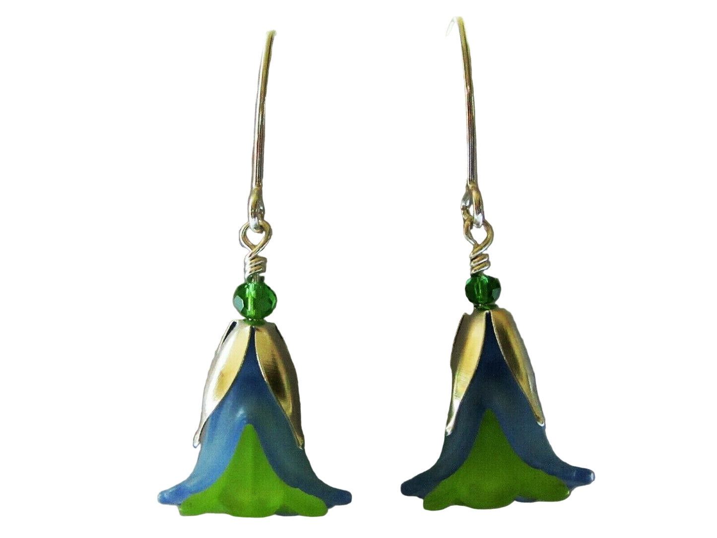 FLOWER EARRINGS Blue Green Tulip Cala Lily Silver Dangle Earrings USA HANDMADE2 - Bad Apple Designs Jewelry