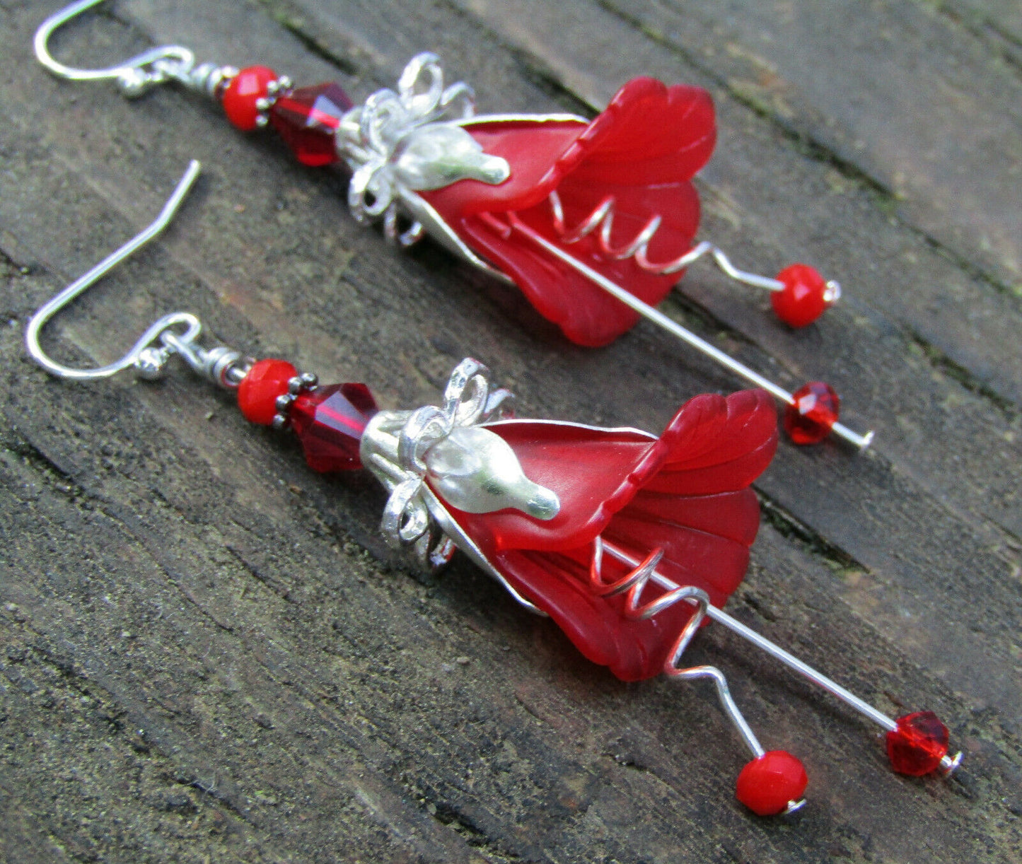 Flower Earrings Red Tulip Cala Lily Silver Dangle Earrings Usa Handmade - Bad Apple Designs Jewelry