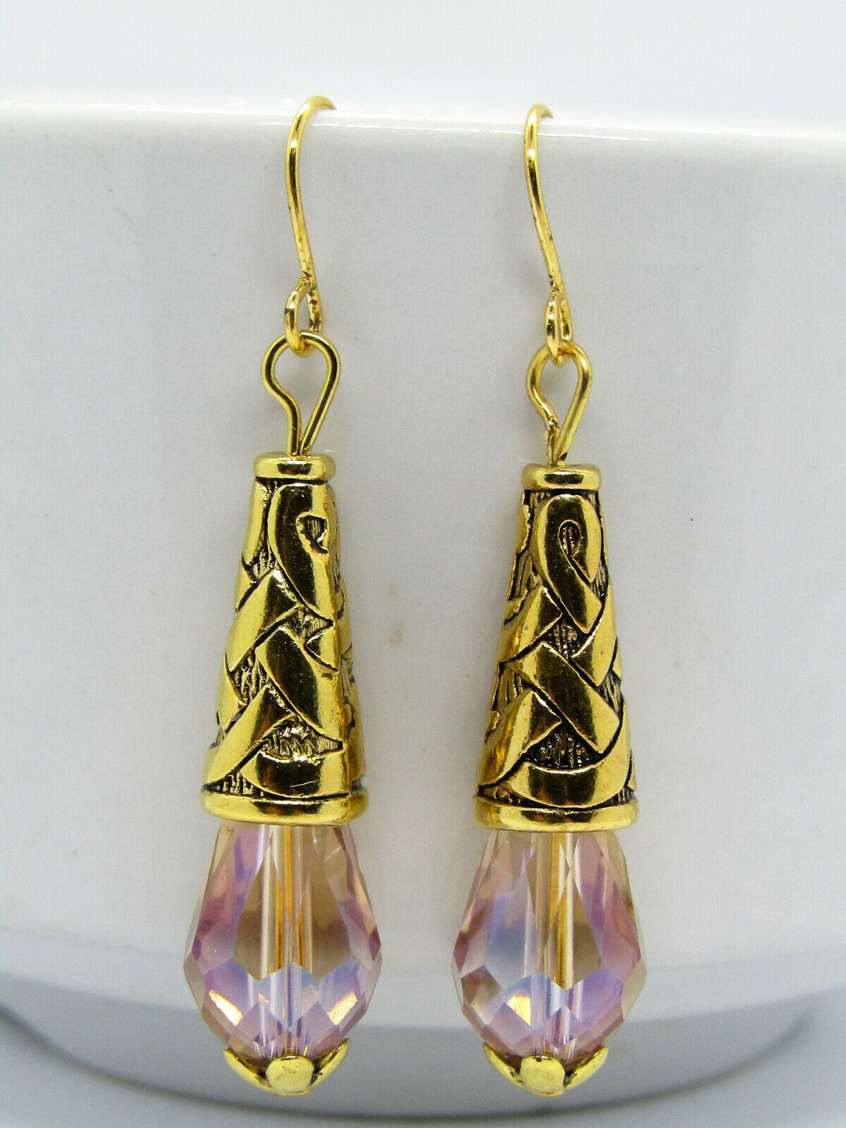 Beige Crystal Dangle Earrings 