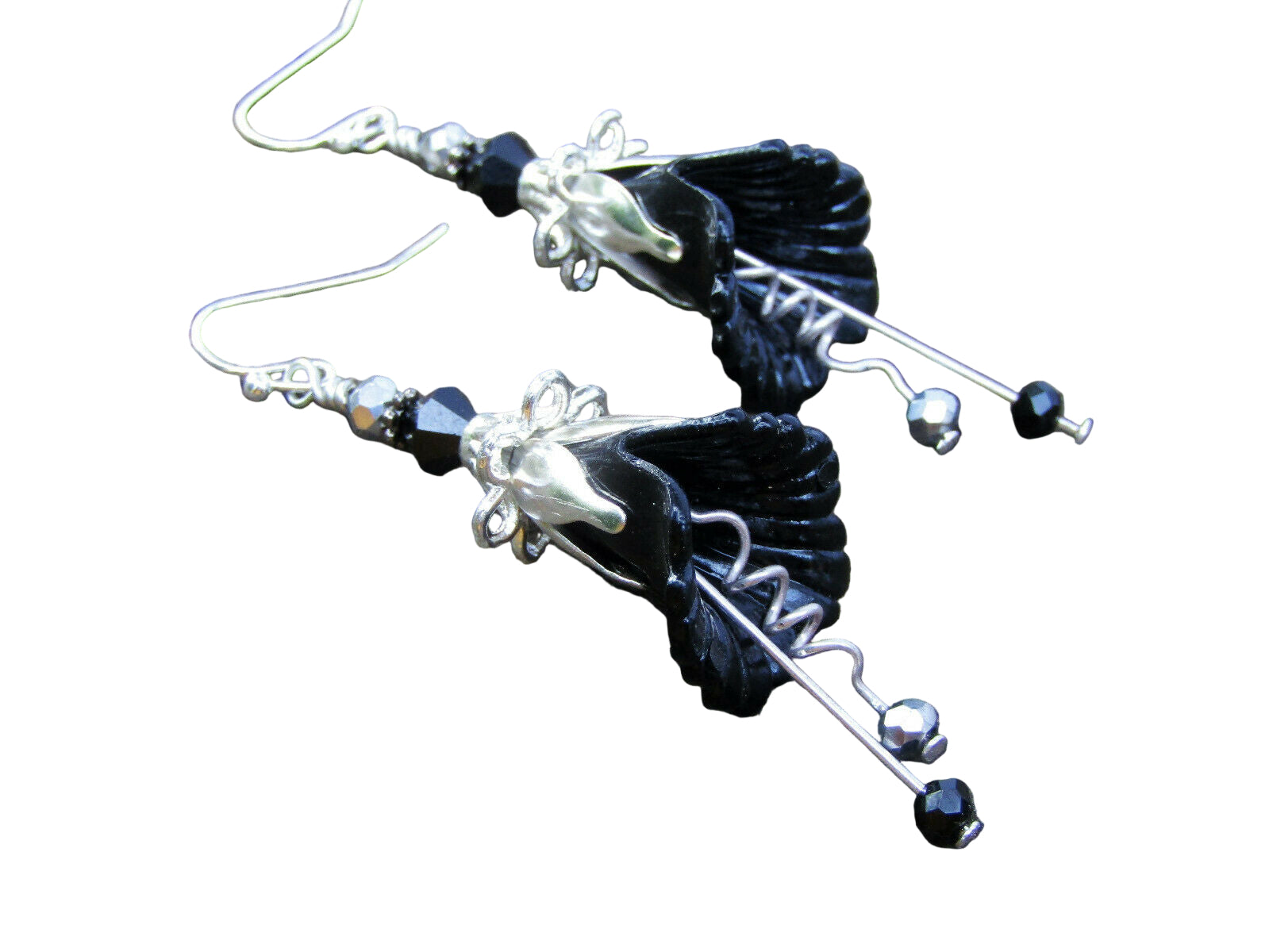 Flower Earrings Black Tulip Cala Lily Silver Dangle Earrings Usa Handmade - Bad Apple Designs Jewelry