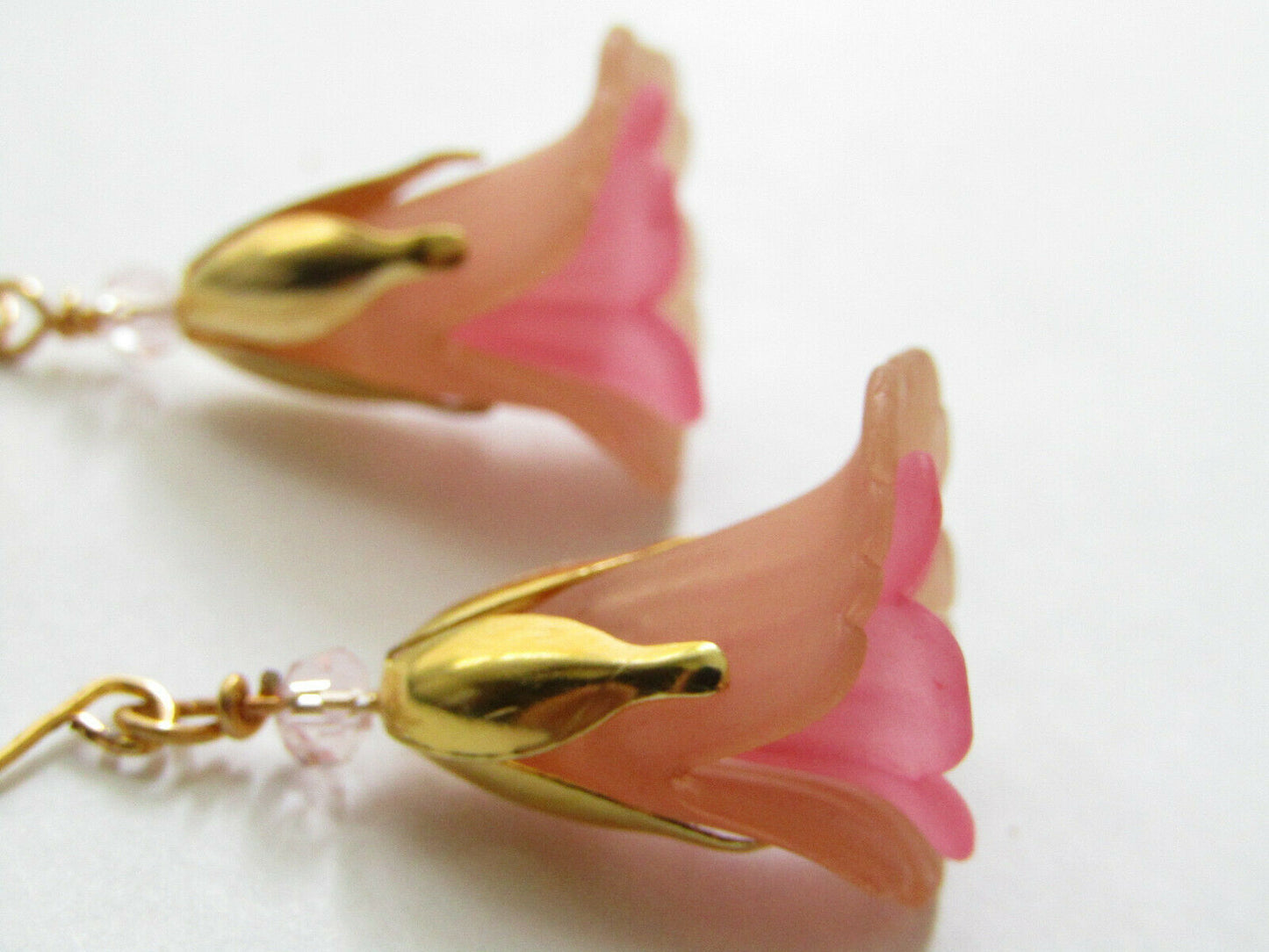 Flower Earrings Beige/Pink Tulip Cala Lily Gold Dangle Earrings Usa Handmade - Bad Apple Designs Jewelry