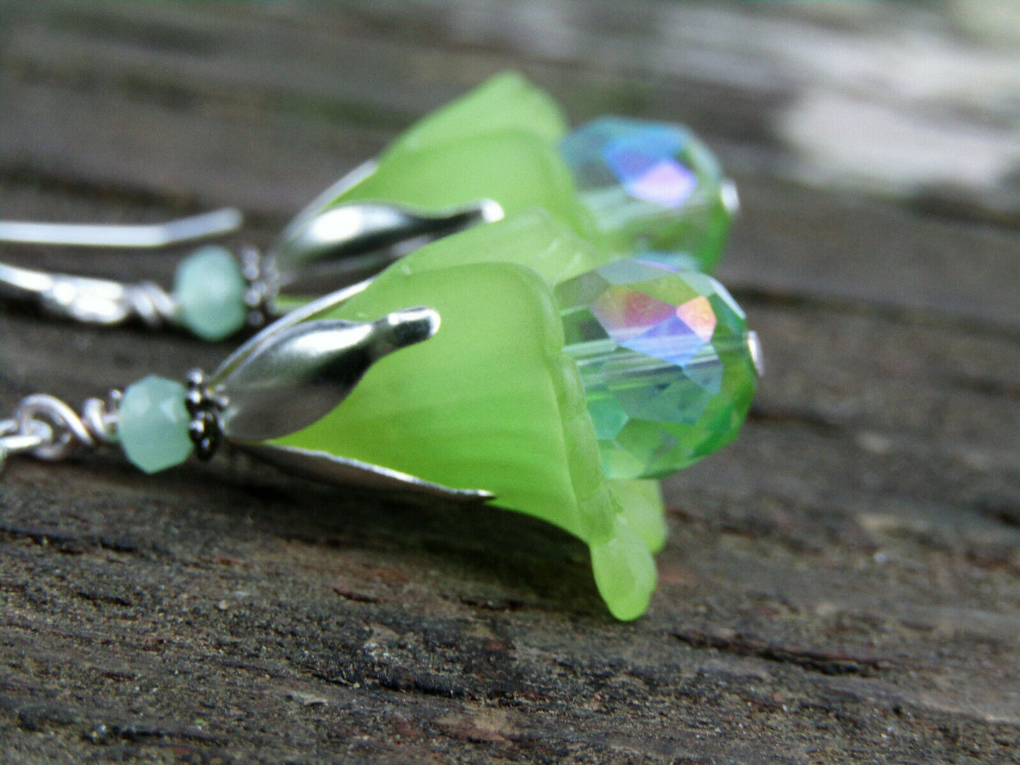 Flower Earrings Green Tulip Cala Lily Silver Dangle Earrings Sparkling Crystal - Bad Apple Designs Jewelry