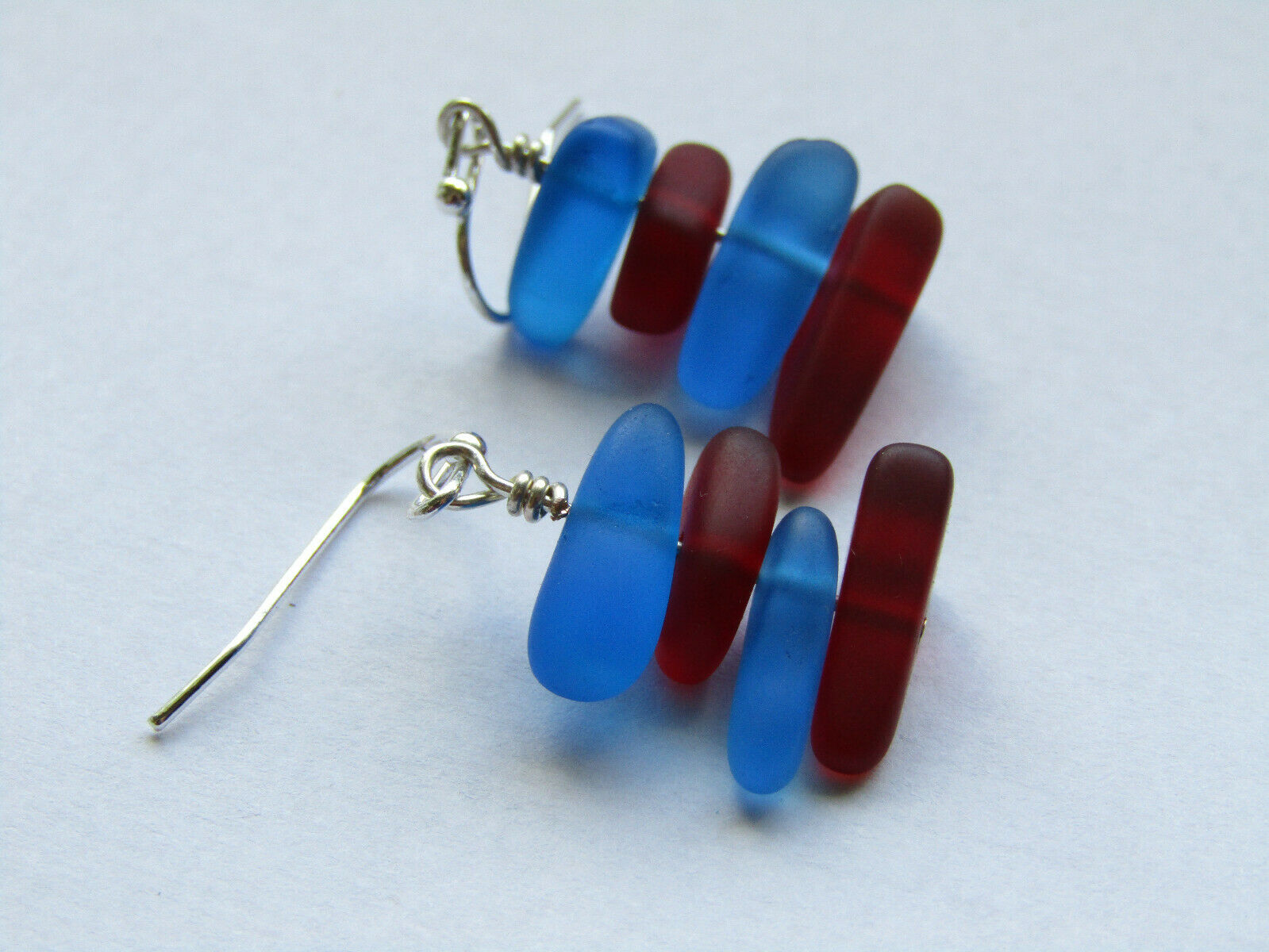 Blue & Red Sea Glass Earrings