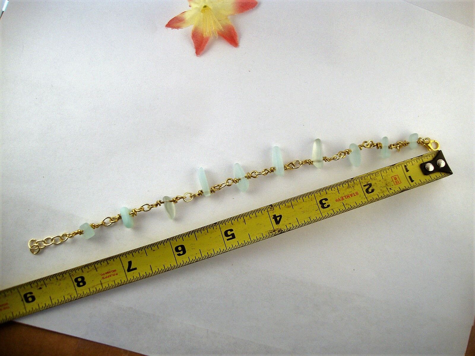 Blue Sea Glass Chain Link Bracelet 