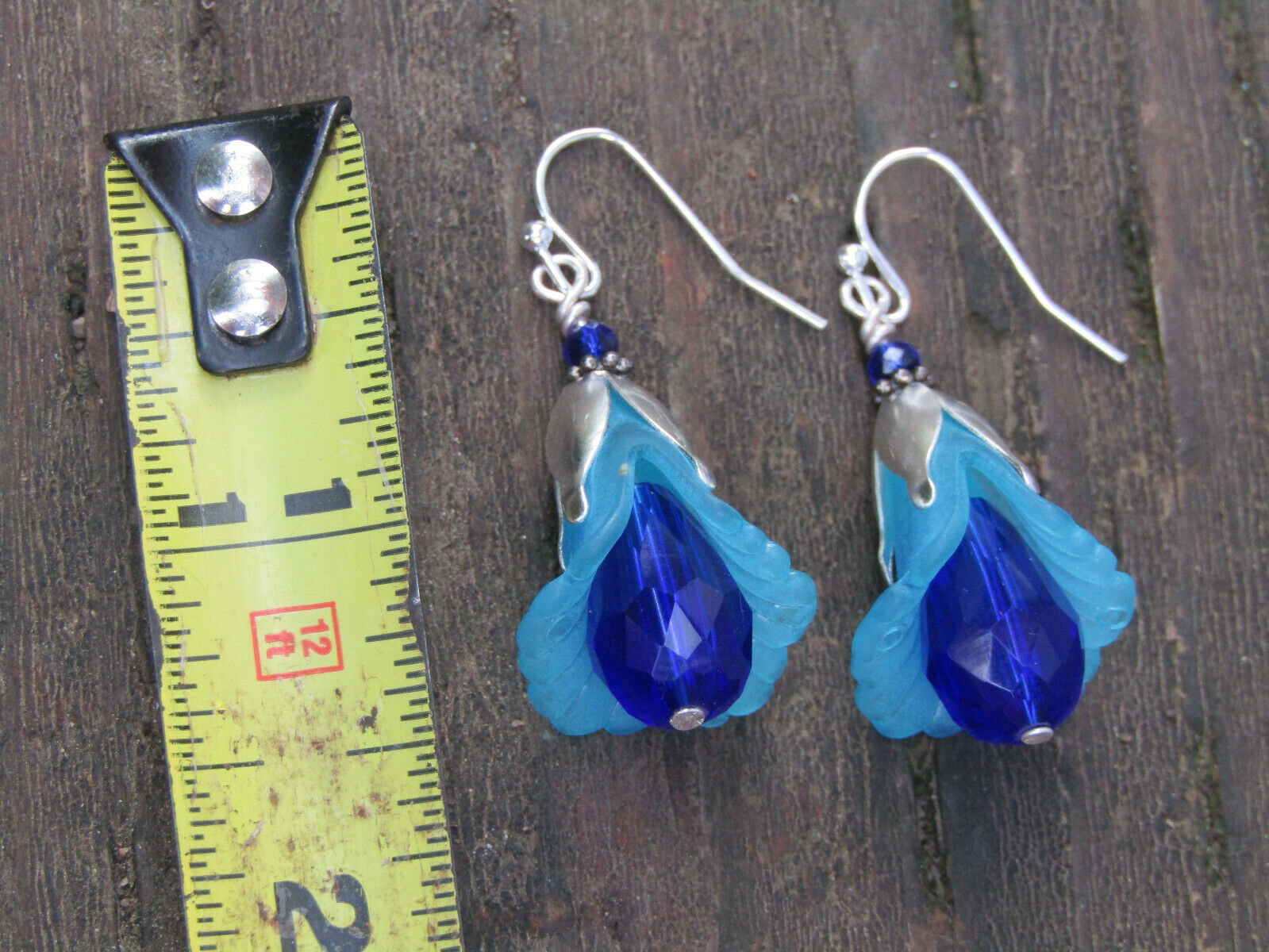 Flower Earrings BLUE Tulip Cala Lily Silver Dangle Earrings Sparkling Crystal - Bad Apple Designs Jewelry