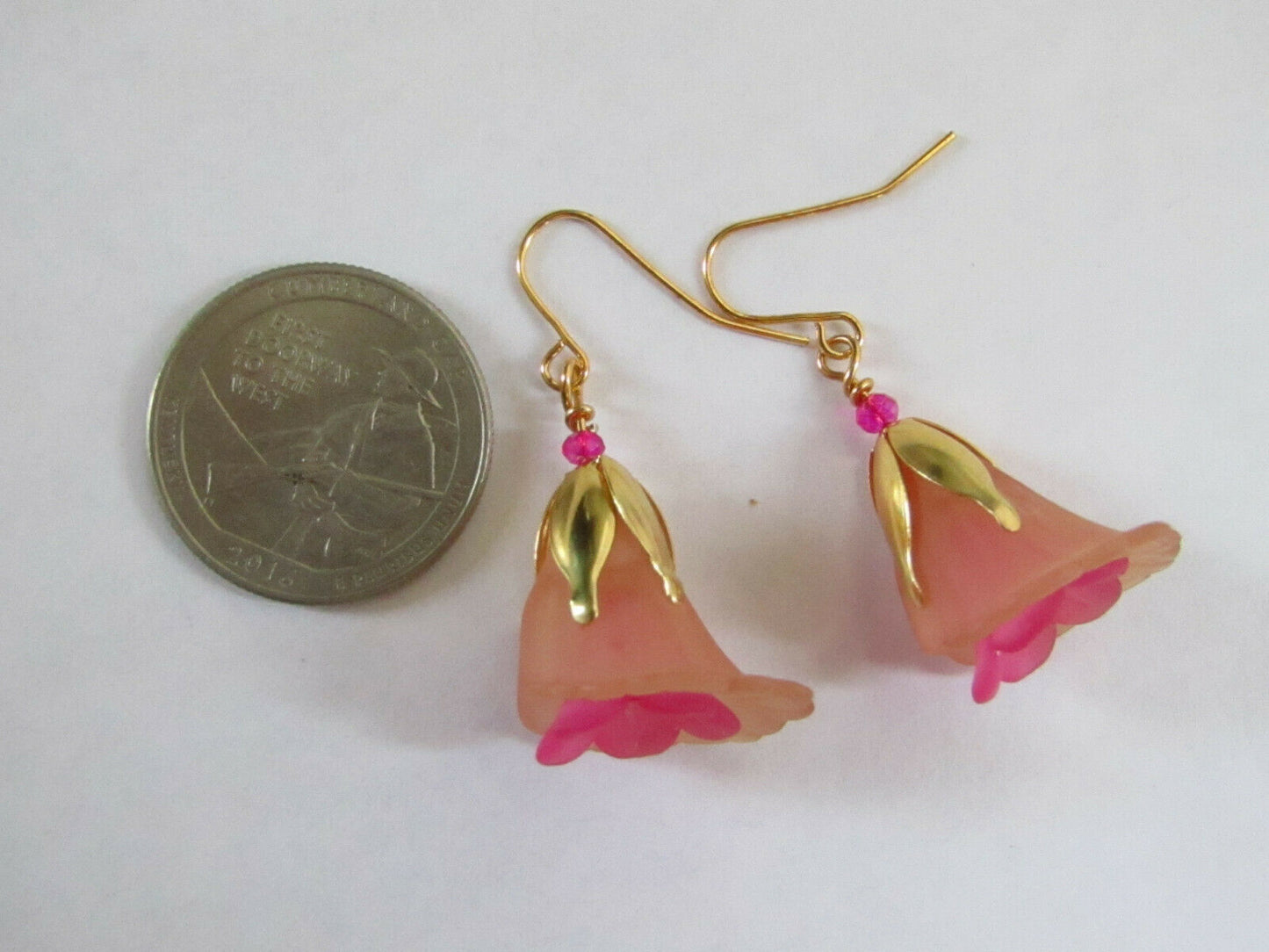 Flower Earrings Beige/Pink Tulip Cala Lily Gold Dangle Earrings Usa Handmade2 - Bad Apple Designs Jewelry