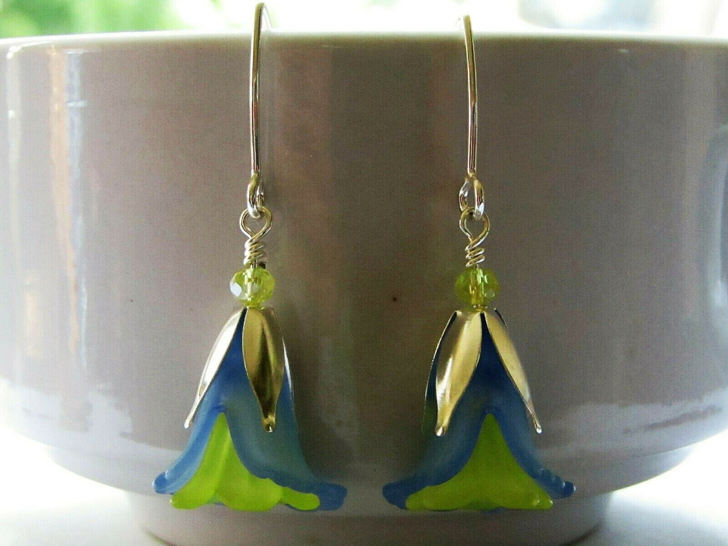 Flower Earrings Blue Yellow Tulip Cala Lily Silver Dangle Earrings Usa Handmade2 - Bad Apple Designs Jewelry