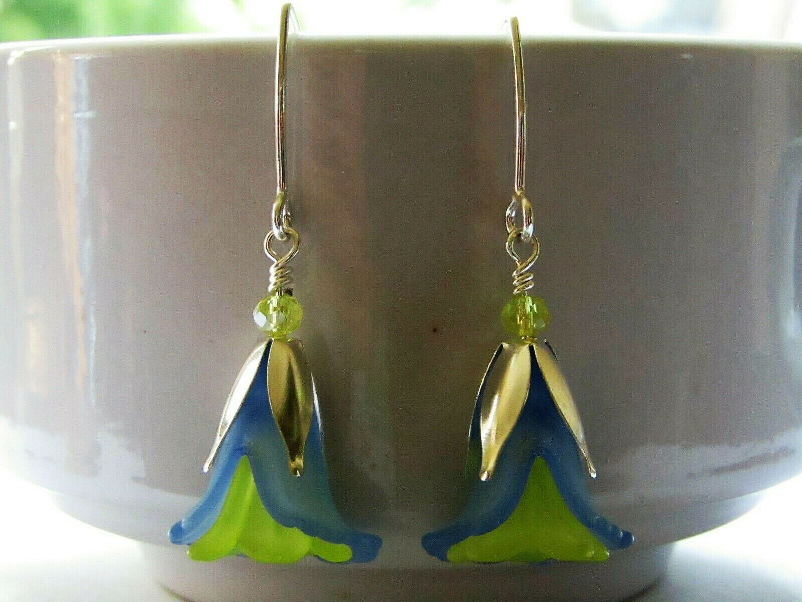 Flower Earrings Blue Yellow Tulip Cala Lily Silver Dangle Earrings Usa Handmade2 - Bad Apple Designs Jewelry