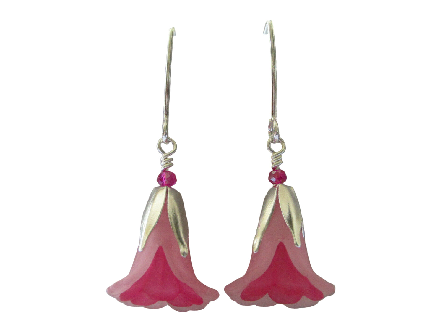 Flower Earrings Pink Tulip Cala Lily Silver Dangle Earrings Usa Handmade - Bad Apple Designs Jewelry