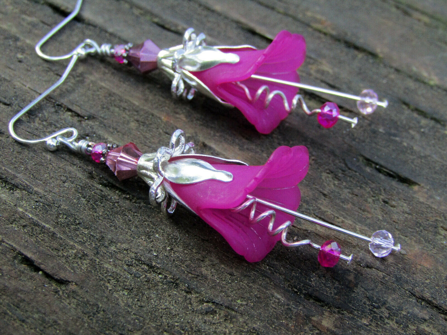 Flower Earrings Pink Tulip Cala Lily Silver Dangle Earrings Usa Handmade - Bad Apple Designs Jewelry