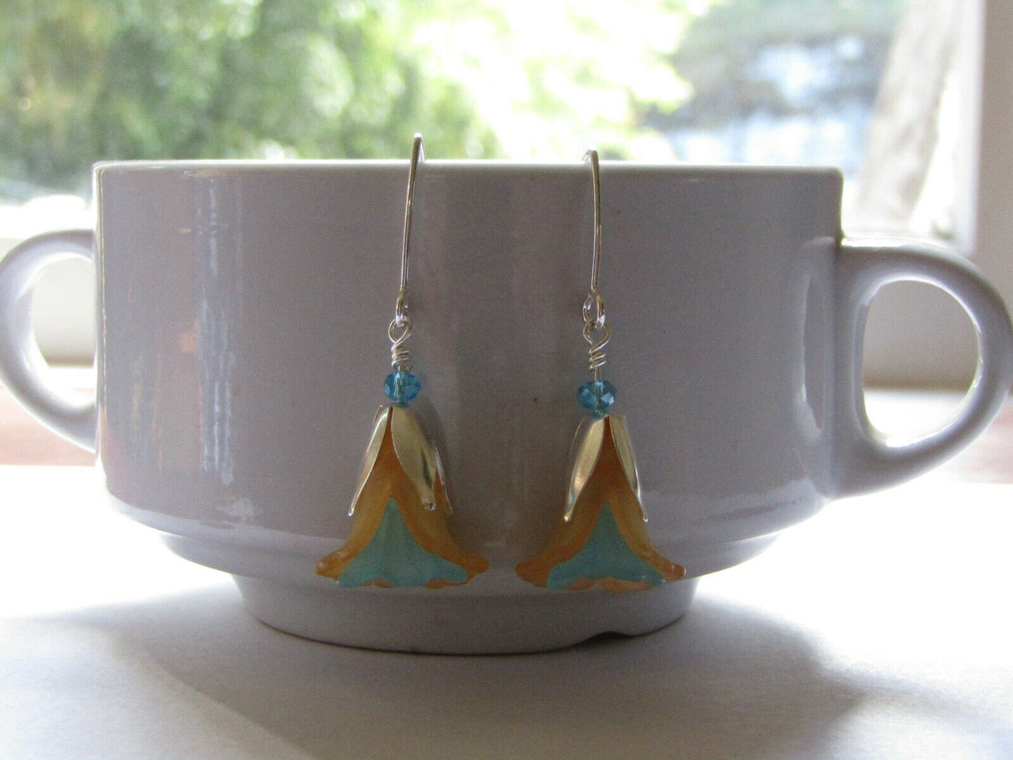 Flower Earrings Orange Blue Tulip Cala Lily Silver Dangle Earrings Usa Handmade - Bad Apple Designs Jewelry