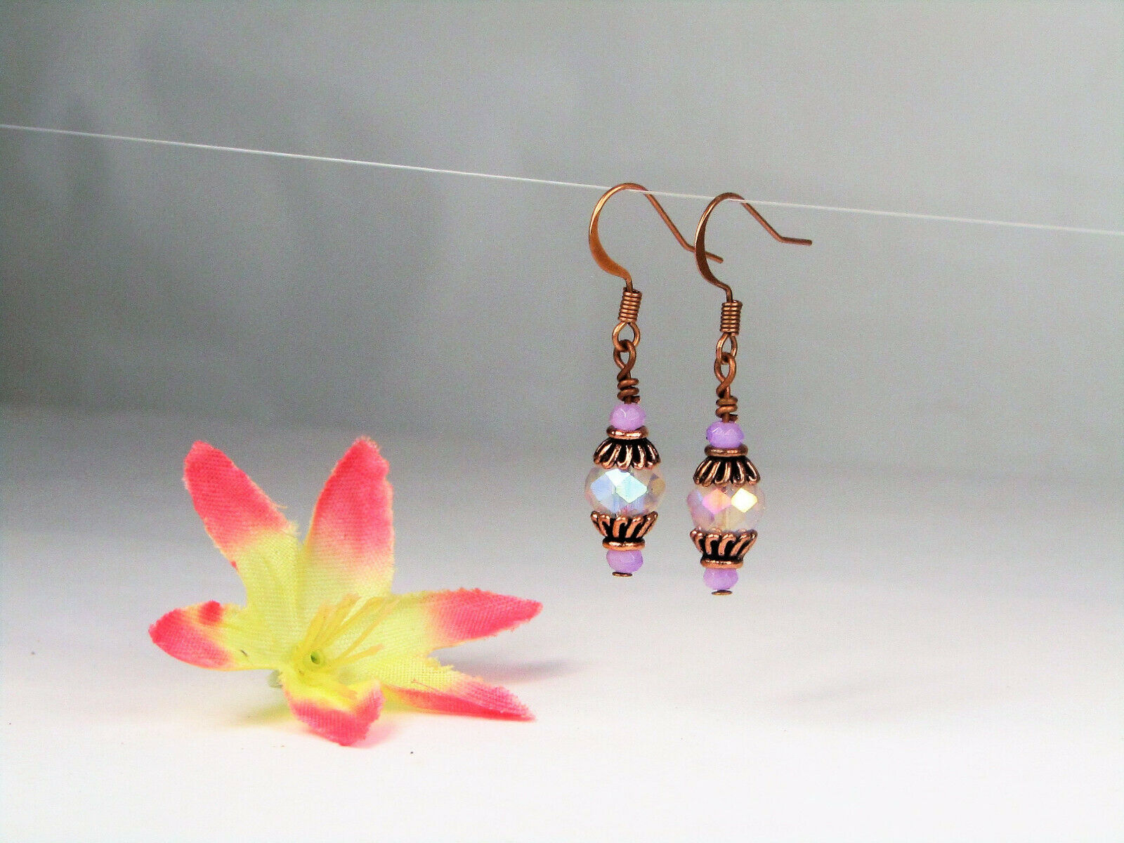 Faceted Tanzanite Purple Crystal Antique Copper Dangle Earrings USA HANDMADE - Bad Apple Designs Jewelry