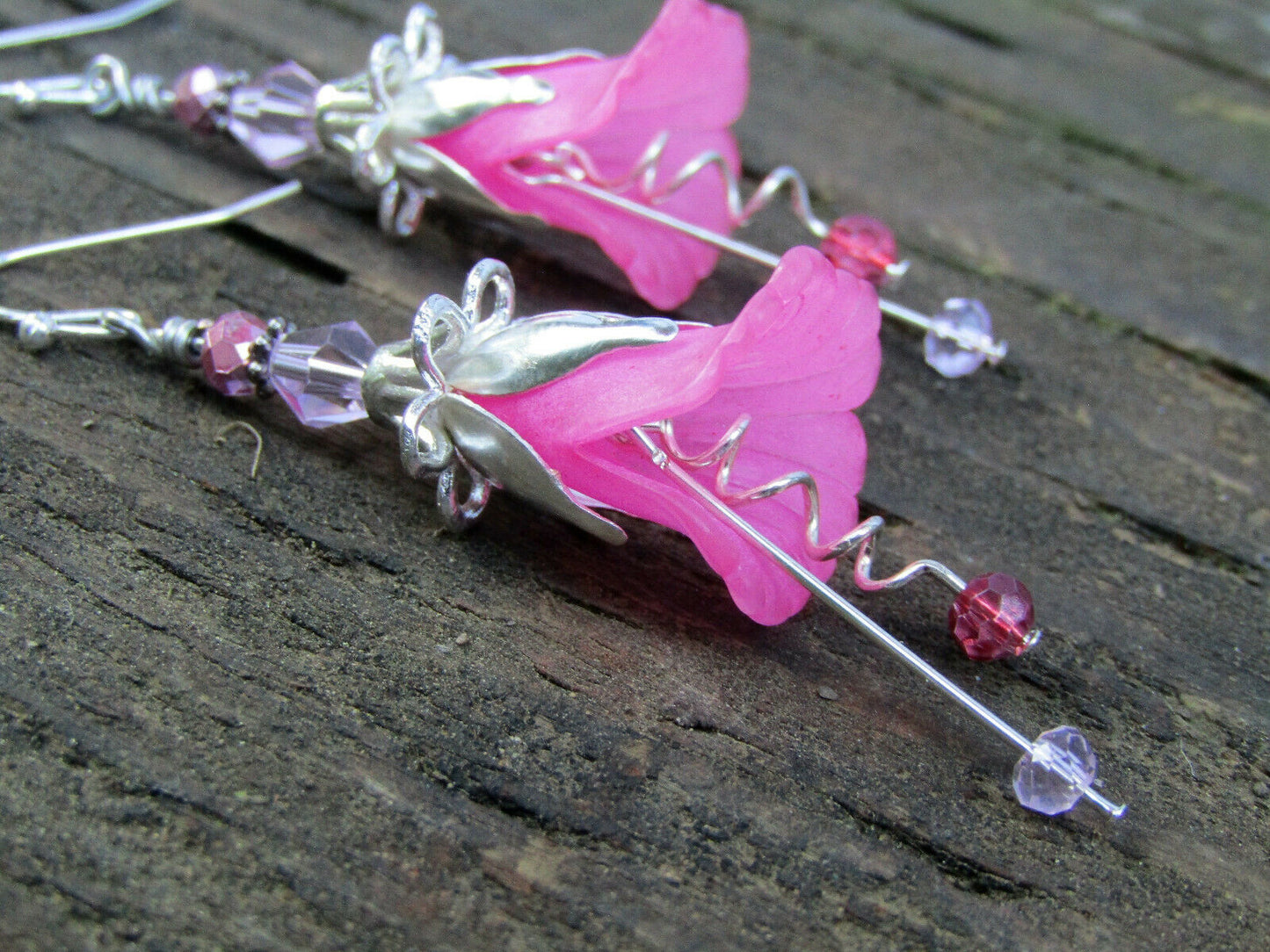 Flower Earrings Rose Pink Tulip Cala Lily Silver Dangle Earrings Usa Handmade - Bad Apple Designs Jewelry