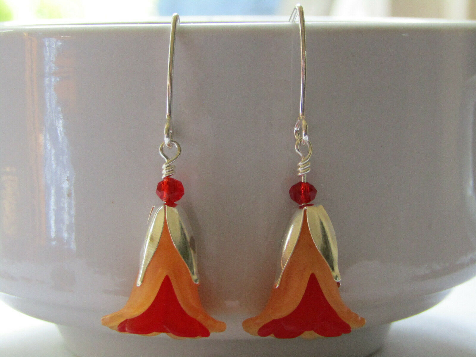Flower Earrings Orange Red Tulip Cala Lily Silver Dangle Earrings Usa Handmade2 - Bad Apple Designs Jewelry