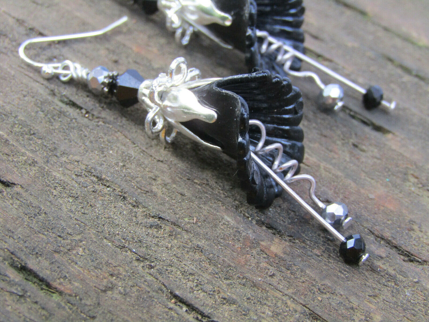 Flower Earrings Black Tulip Cala Lily Silver Dangle Earrings Usa Handmade - Bad Apple Designs Jewelry