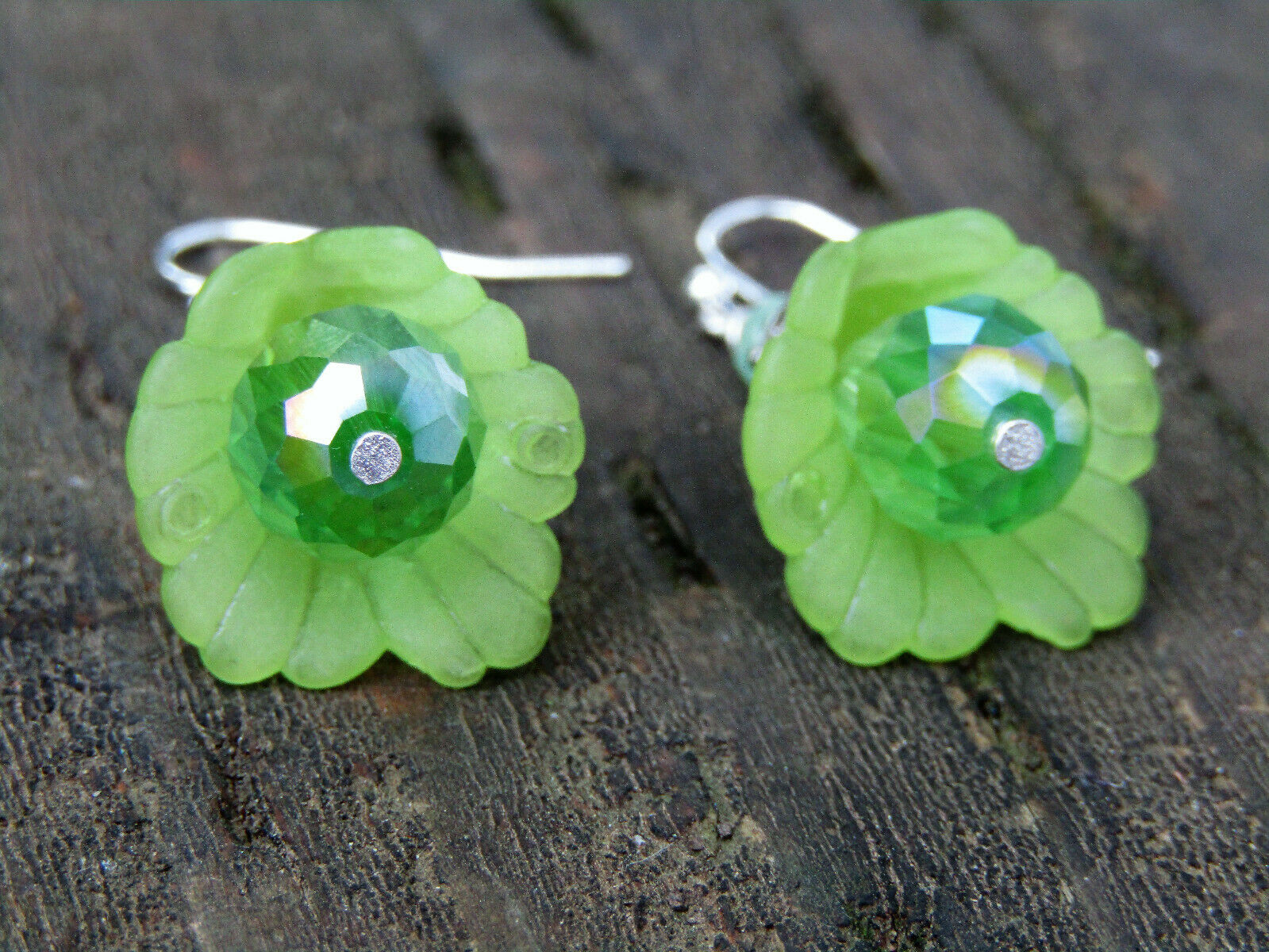 Flower Earrings Green Tulip Cala Lily Silver Dangle Earrings Sparkling Crystal - Bad Apple Designs Jewelry