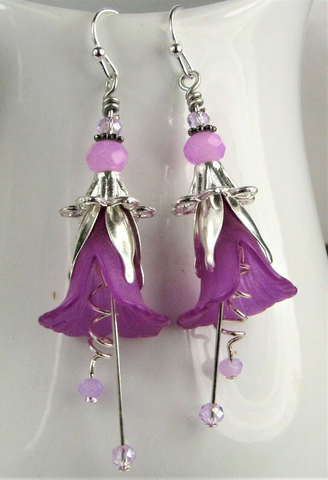 Flower Earrings Purple Tulip Cala Lily Silver Dangle Earrings Usa Handmade - Bad Apple Designs Jewelry