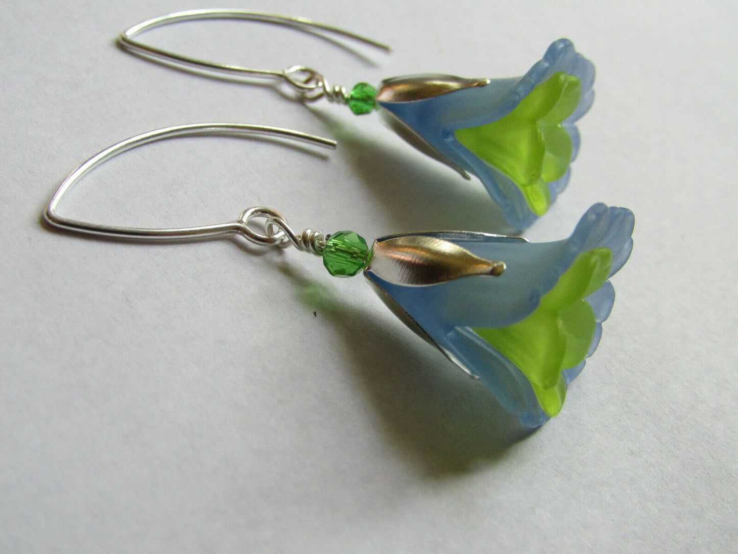 FLOWER EARRINGS Blue Green Tulip Cala Lily Silver Dangle Earrings USA HANDMADE2 - Bad Apple Designs Jewelry