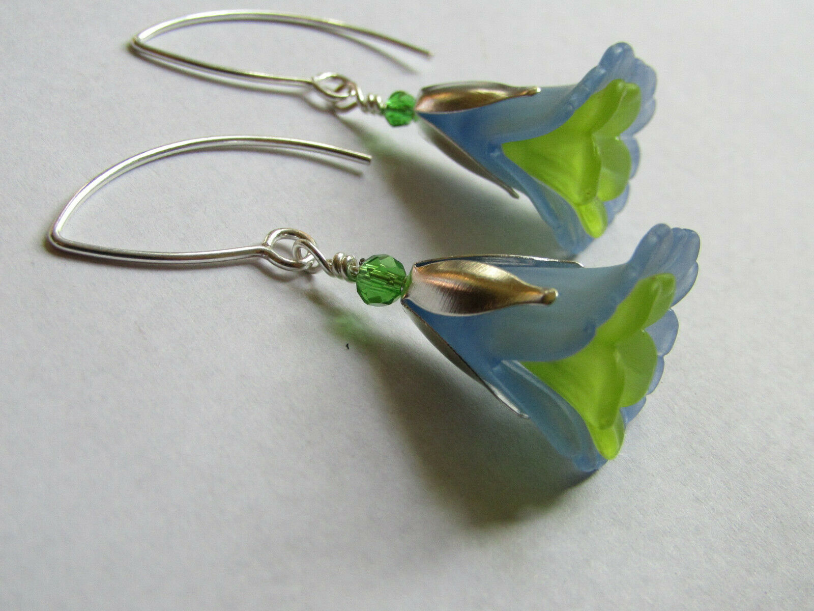FLOWER EARRINGS Blue Green Tulip Cala Lily Silver Dangle Earrings USA HANDMADE2 - Bad Apple Designs Jewelry
