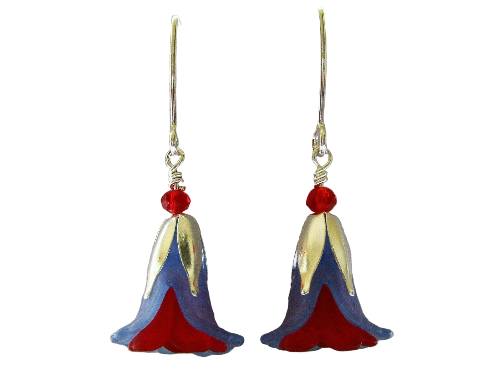 Flower Earrings Blue Red Tulip Cala Lily Silver Dangle Earrings Usa Handmade2 - Bad Apple Designs Jewelry