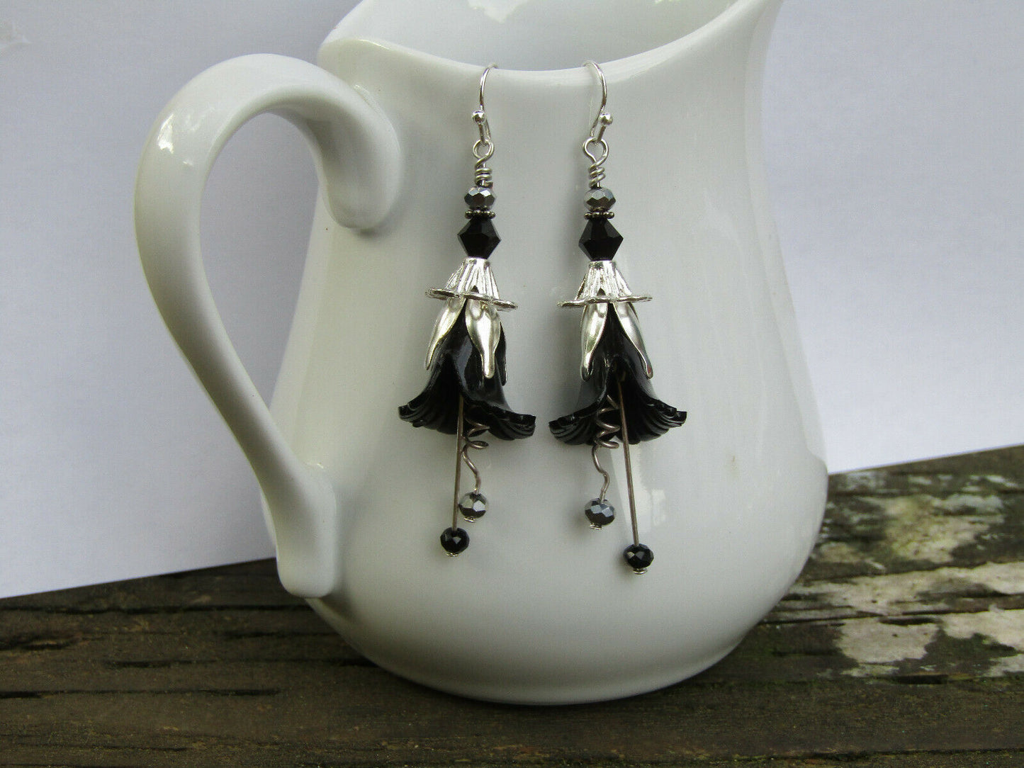 Flower Earrings Black Tulip Cala Lily Silver Dangle Earrings Usa Handmade - Bad Apple Designs Jewelry