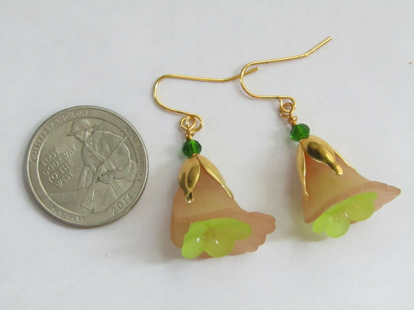 Flower Earrings Beige/Green Tulip Cala Lily Gold Dangle Earrings Usa Handmade - Bad Apple Designs Jewelry