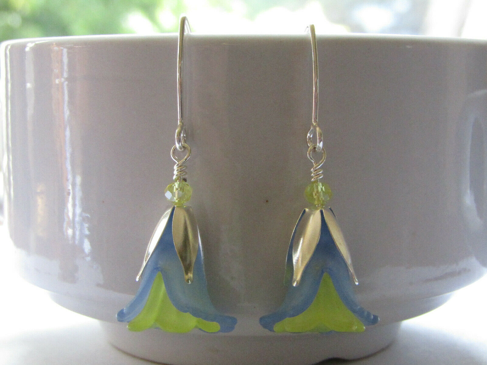 Flower Earrings Blue Yellow Tulip Cala Lily Silver Dangle Earrings Usa Handmade2 - Bad Apple Designs Jewelry