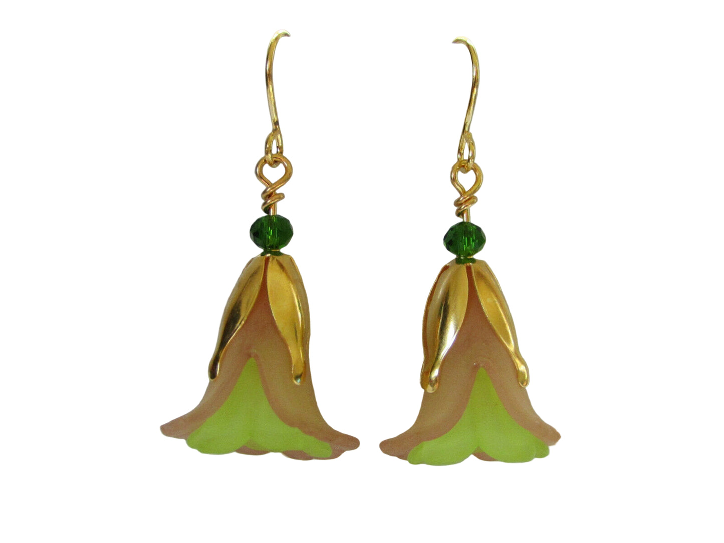 Flower Earrings Beige/Green Tulip Cala Lily Gold Dangle Earrings Usa Handmade - Bad Apple Designs Jewelry