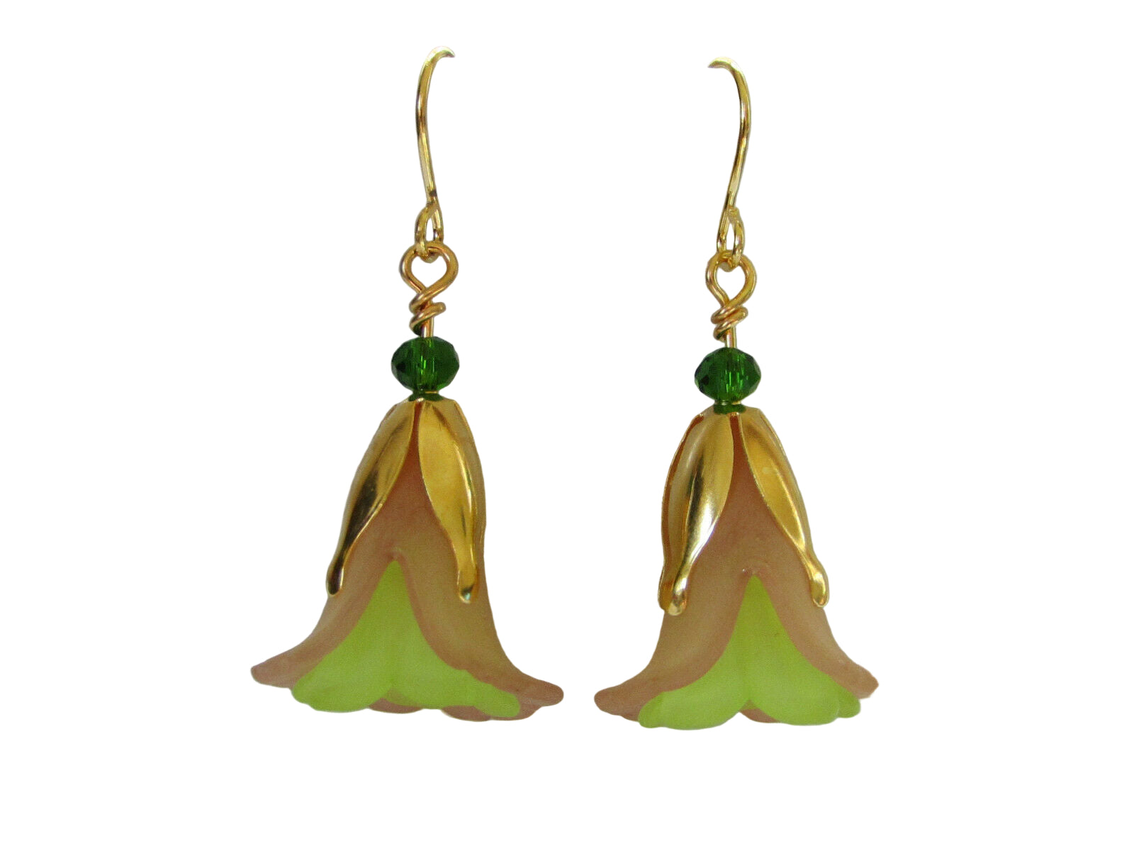 Flower Earrings Beige/Green Tulip Cala Lily Gold Dangle Earrings Usa Handmade - Bad Apple Designs Jewelry