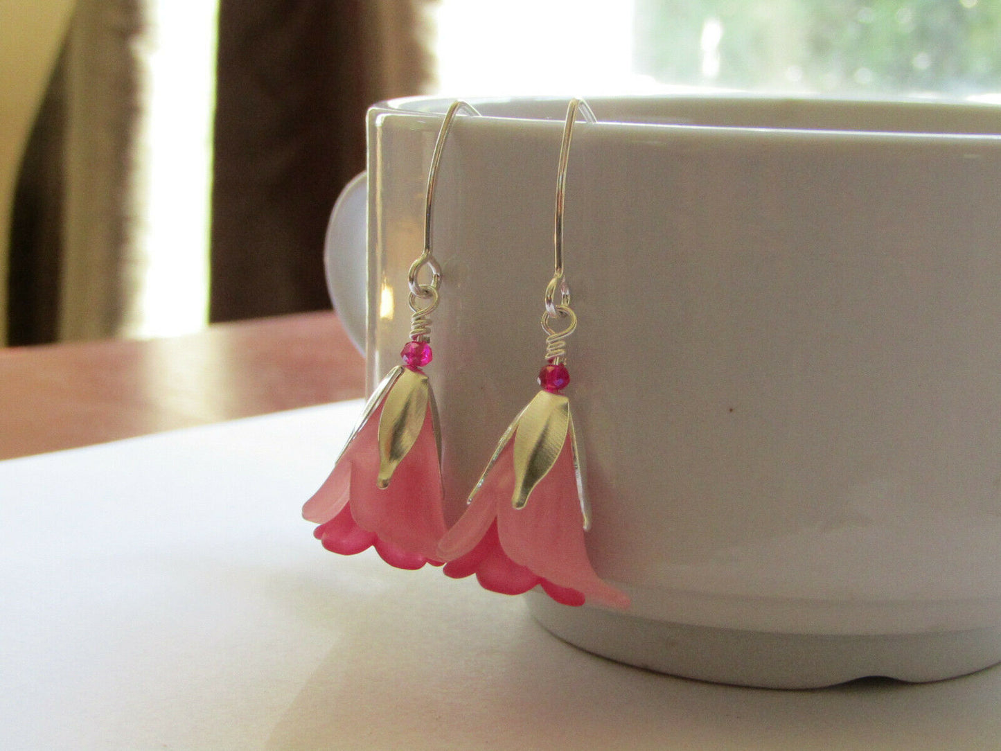 Flower Earrings Pink Tulip Cala Lily Silver Dangle Earrings Usa Handmade - Bad Apple Designs Jewelry