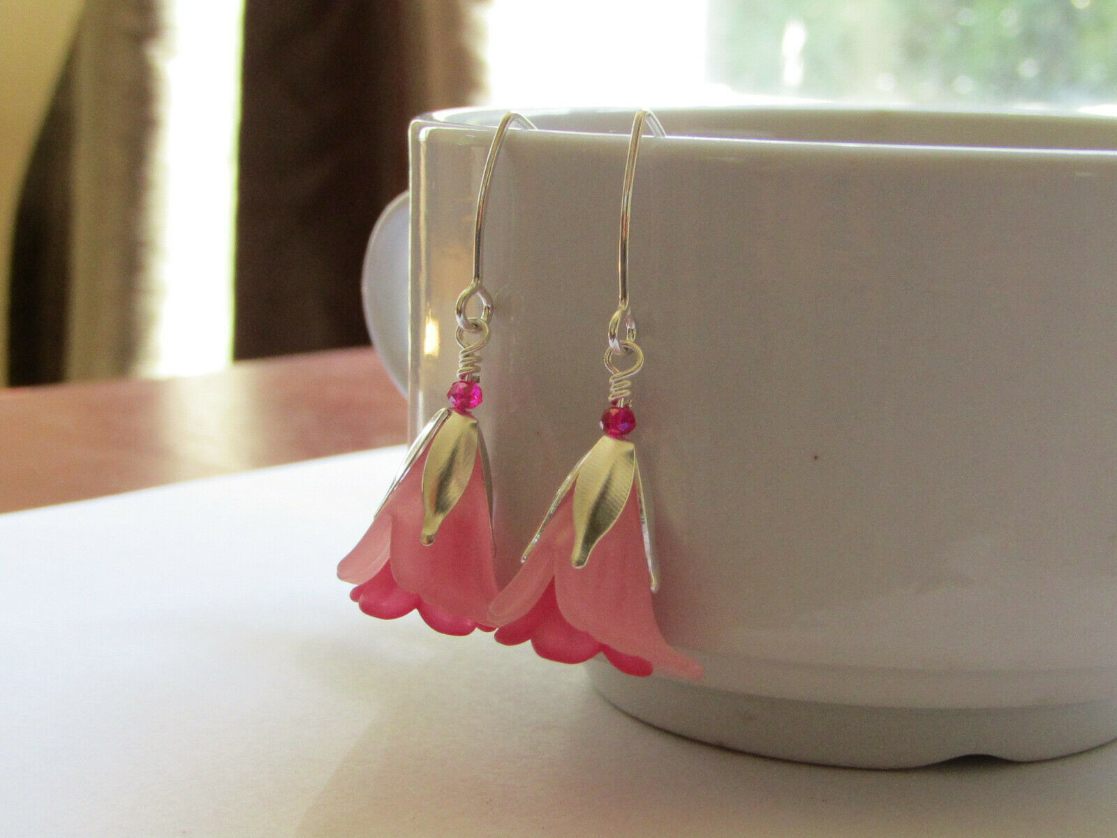 Flower Earrings Pink Tulip Cala Lily Silver Dangle Earrings Usa Handmade - Bad Apple Designs Jewelry